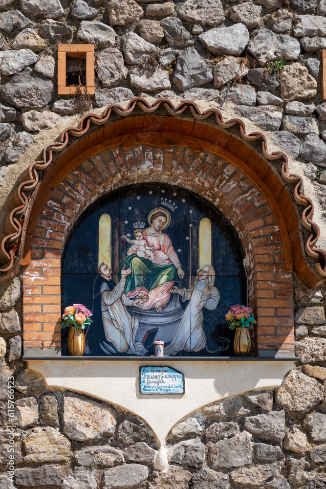 A shrine to our Lady of the Rosary venerated in Pompeii. The original is in a Catherdral in Pompei, Ltaly