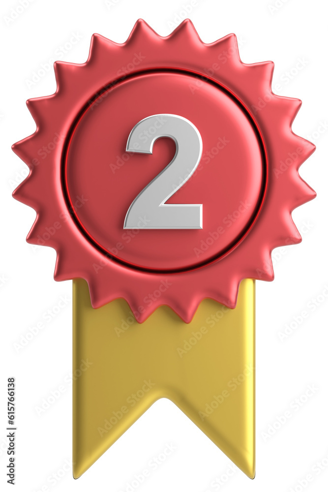 3D medal. Number two. 3D illustration. 3D medal. Number two. 3D illustration.