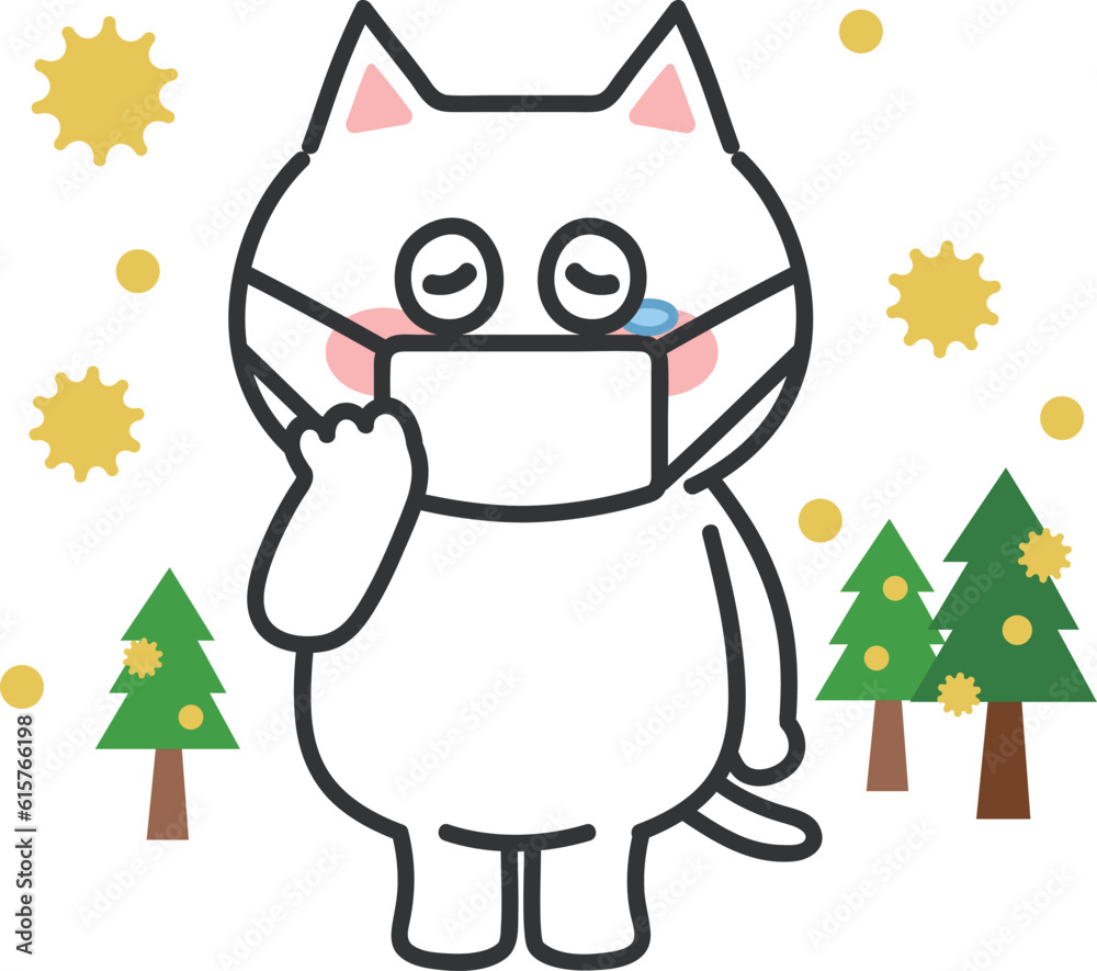 White cartoon cat has hay fever, vector illustration. Stock Vector Adobe Stock
