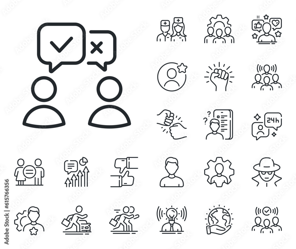 Fototapeta premium Internet vote sign. Specialist, doctor and job competition outline icons. People voting line icon. Web election symbol. People voting line sign. Avatar placeholder, spy headshot icon. Vector