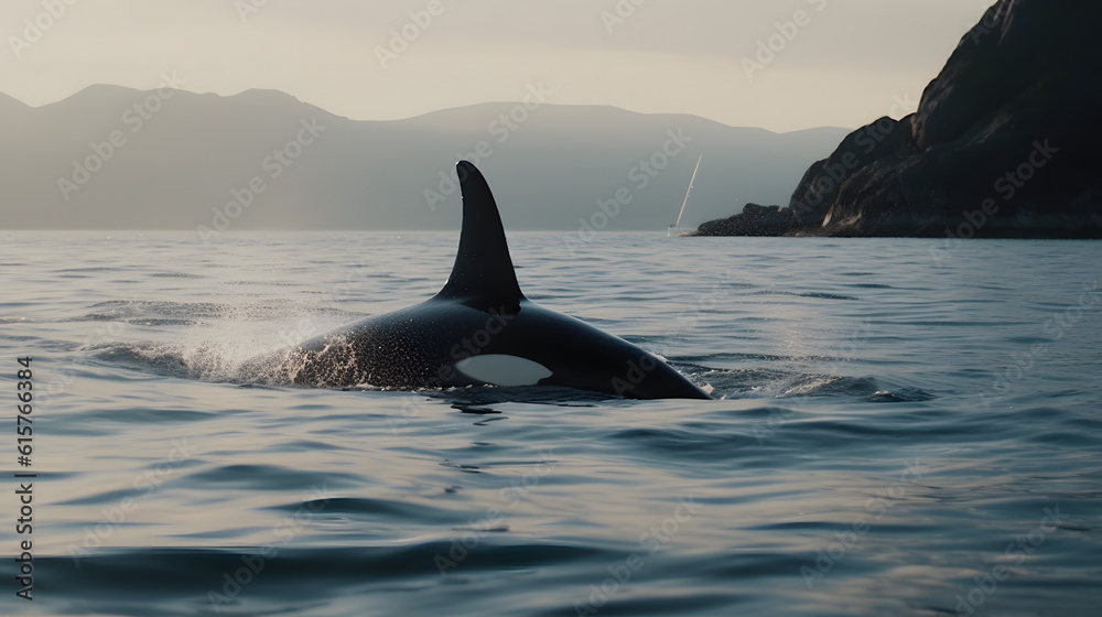 Naklejka premium Killer Whale in its Marine Realm. Generative AI
