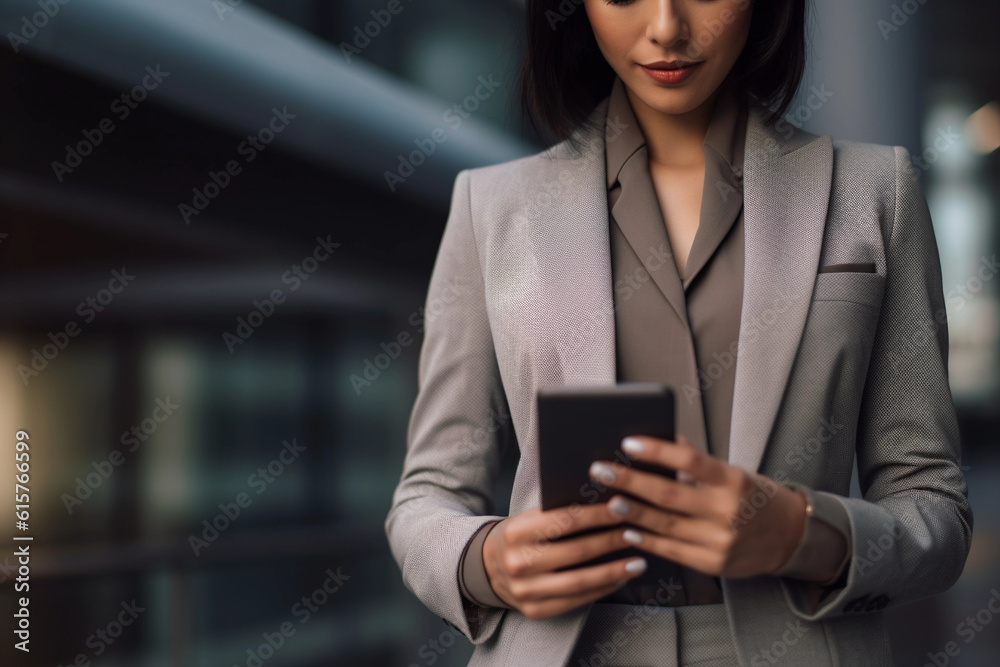 Midsection of well dressed business woman using smartphone
Midsection of well dressed business woman using smartphone