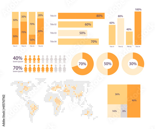 World demographic analytics infographic chart design template set. Presentation materials. Visual data presentation. Editable bar graphs and circular diagrams collection. Myriad Pro font used