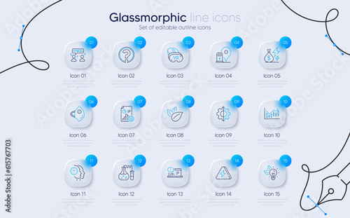 Set of Lightning bolt, Electricity price and Report line icons for web app. Charging station, Eco energy, Transform icons. Time management, Question mark, Chemistry lab signs. Vector