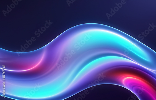 Abstract fluid iridescent holographic neon curved wave