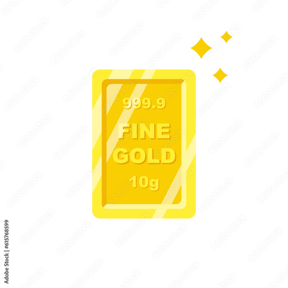 Fine gold bar. Minted gold ingot bar. Vector illustration flat design. Isolated on white background. Fine gold bar. Minted gold ingot bar. Vector illustration flat design. Isolated on white background.