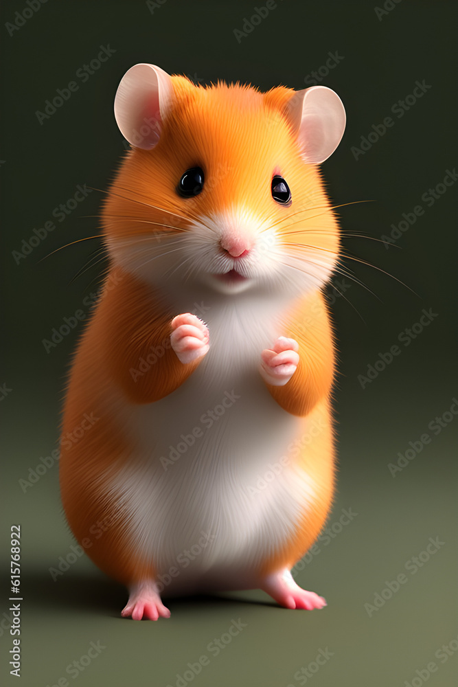 A 3d illustration of a cute orange hamster. (AI-generated fictional illustration)
