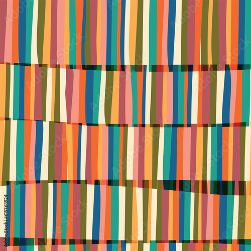 Fototapeta Naklejka Na Ścianę i Meble -  Abstract vector seamless retro pattern with colorful bright stripes.
