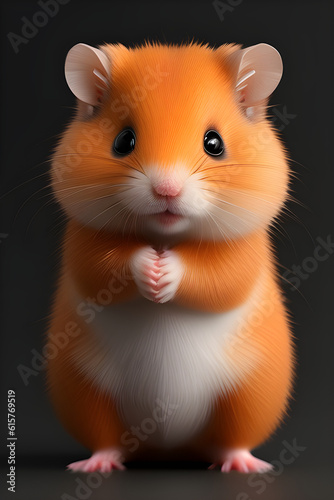 A 3d illustration of a cute orange hamster.  AI-generated fictional illustration  