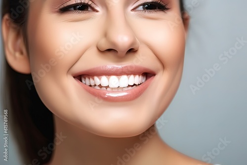 Girl with a white smile. The concept of healthy teeth. Generative AI