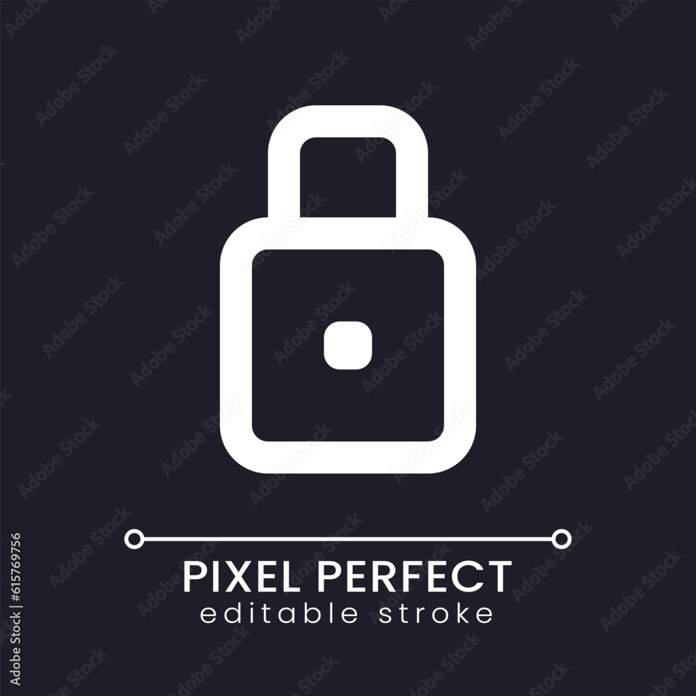 Padlock pixel perfect white linear ui icon for dark theme. Account security. Data encryption. Vector line pictogram. Isolated user interface symbol for night mode. Editable stroke. Poppins font used Padlock pixel perfect white linear ui icon for dark theme. Account security. Data encryption. Vector line pictogram. Isolated user interface symbol for night mode. Editable stroke. Poppins font used