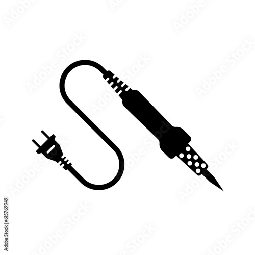 Soldering iron black icon. Electronic equipment. Vector illustration flat design. Isolated on white background.