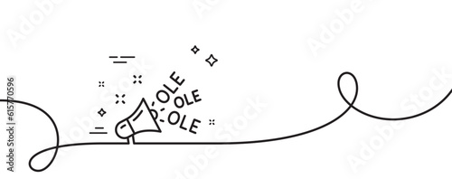 Ole chant line icon. Continuous one line with curl. Championship with megaphone sign. Sports event symbol. Ole chant single outline ribbon. Loop curve pattern. Vector
