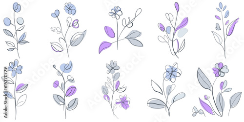 Vintage Floral Hand Drawn Botanical Flower Vector Set Collection Bundle