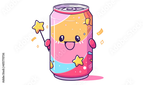A happy soda can character with bubbly personality