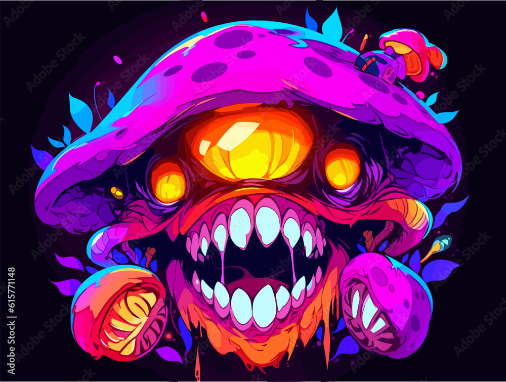 a villainous mushroom with glowing eyes and a demonic grin a villainous mushroom with glowing eyes and a demonic grin