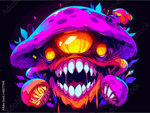 a villainous mushroom with glowing eyes and a demonic grin