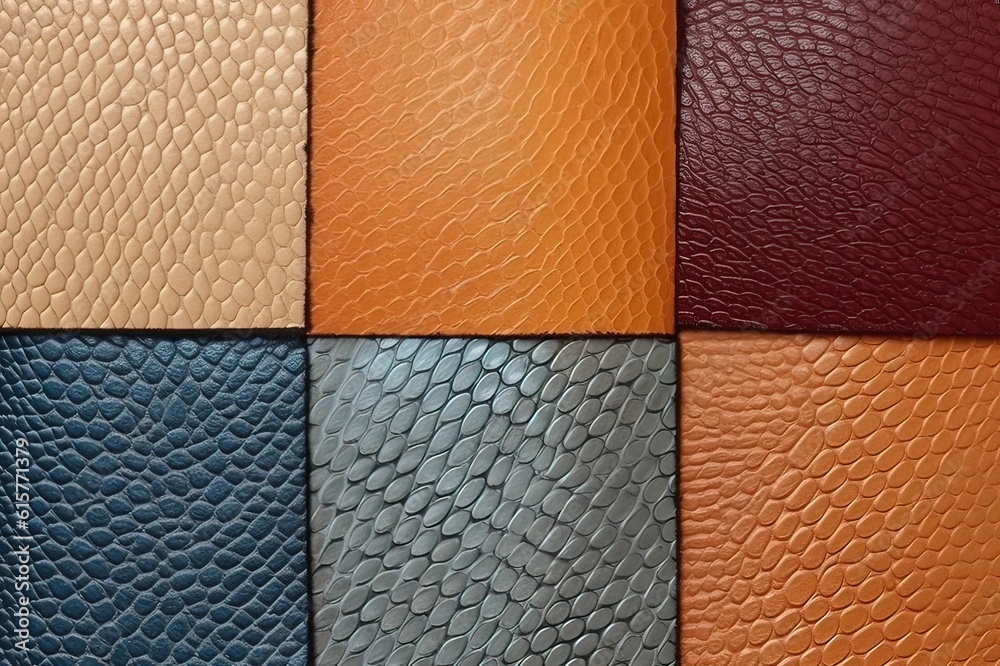 Fototapeta premium Examples of leather textures for sewing bags. Generative Artificial Intelligence