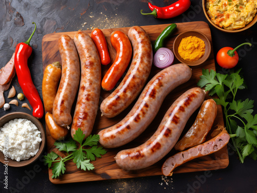A platter of grilled sausages, showcasing a variety of flavors and textures.
