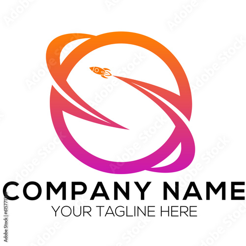 rocket logo design template. rocket around the planet vector illustration
