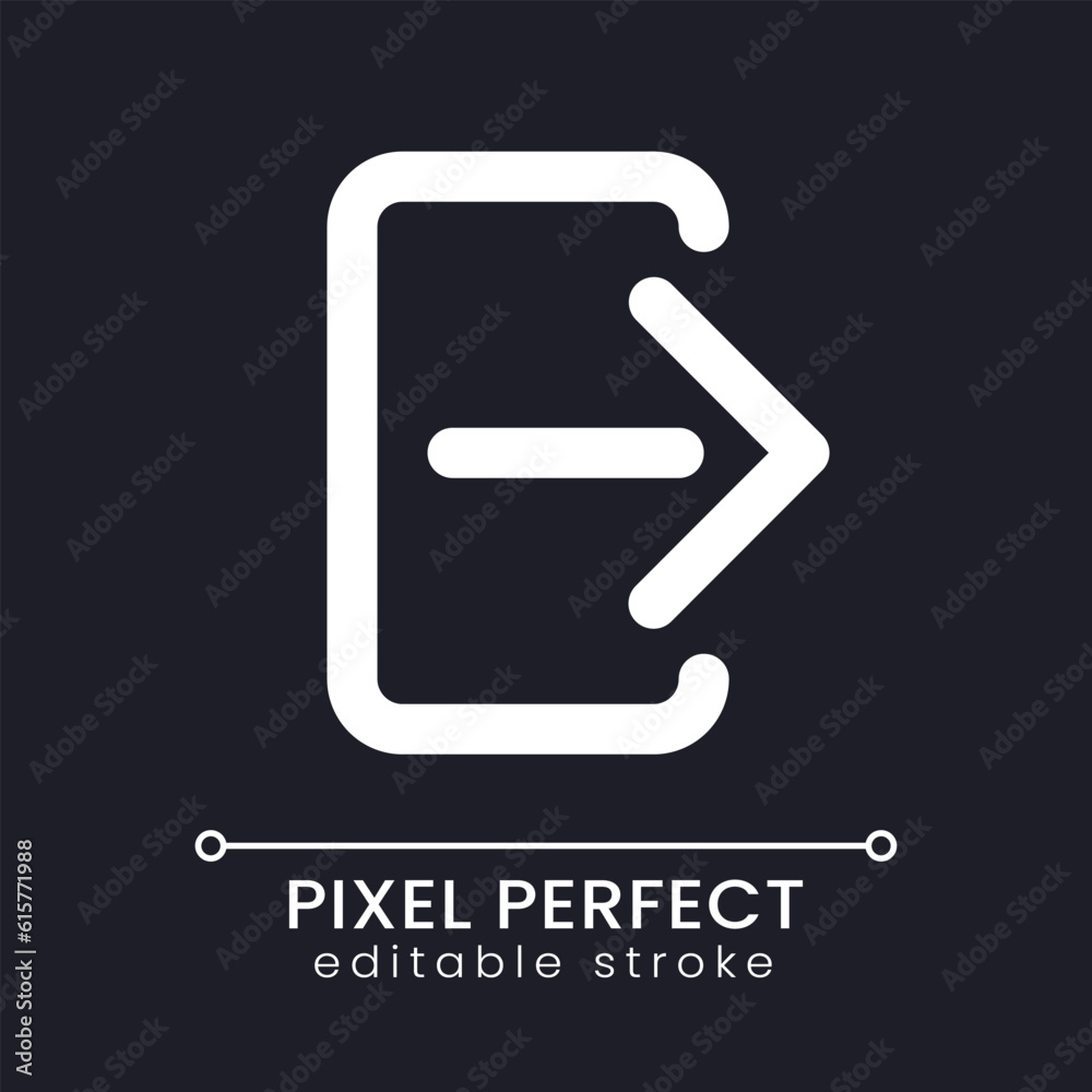 Logout pixel perfect white linear ui icon for dark theme. Finish ...