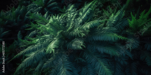 Closeup of branches evergreen trees leaf. Macro Shoot. Dark green branches.Nature forest background. wallpaper. leaf texture.Generative ai