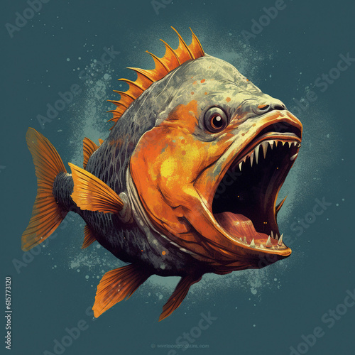 illustration of a piranha fish with sharp teeth photo