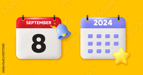 8th day of the month icon. Calendar date 3d icon. Event schedule date. Meeting appointment time. 8th day of September month. Calendar event reminder date. Vector