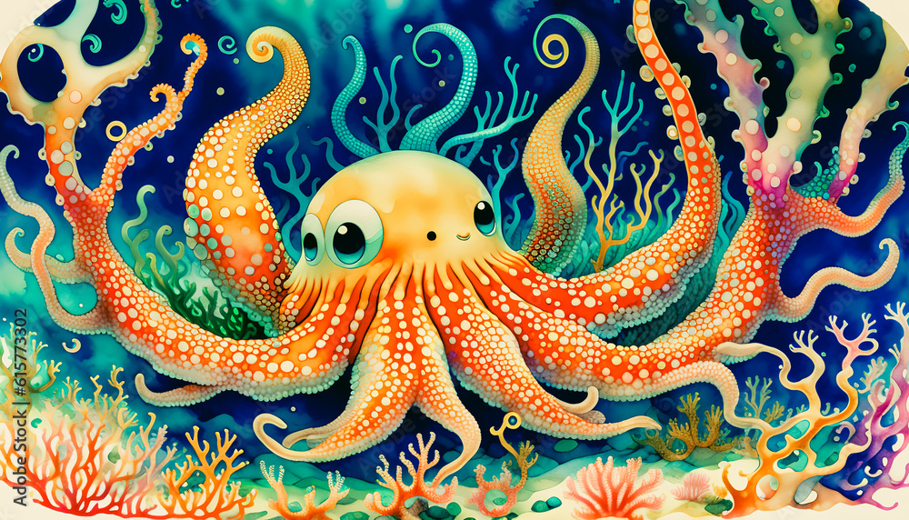 Octopus in the Coral Reef: Animals of the Underwater Sea World. Generative AI. Octopus in the Coral Reef: Animals of the Underwater Sea World. Generative AI.