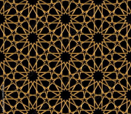 Seamless tileable gold Islamic pattern line  dodecagon rosette  geometrical pattern 