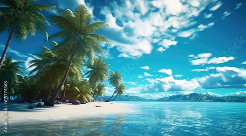 Sunny exotic beach by the ocean with palm trees © Veniamin Kraskov