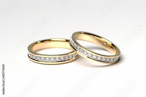 Luxury two wedding diamond rings isolated on white background. Generative AI