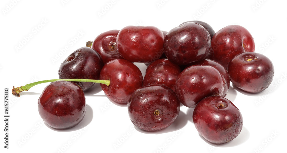 Ripe red cherry on a white isolated background Ripe red cherry on a white isolated background