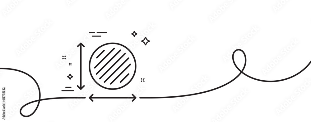 Circle area line icon. Continuous one line with curl. Territory dimension sign. Round lap measurement symbol. Circle area single outline ribbon. Loop curve pattern. Vector Circle area line icon. Continuous one line with curl. Territory dimension sign. Round lap measurement symbol. Circle area single outline ribbon. Loop curve pattern. Vector
