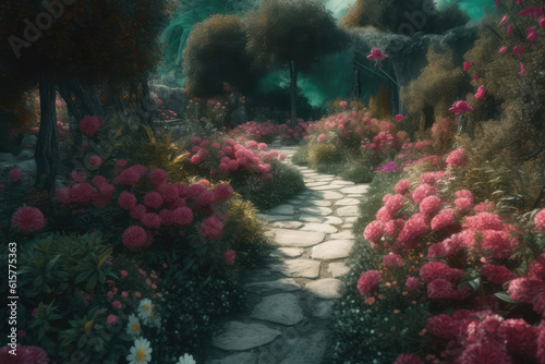 a flower path in the forest stock picture