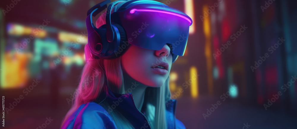  an image of a young girl in a virtual reality headset, generative AI