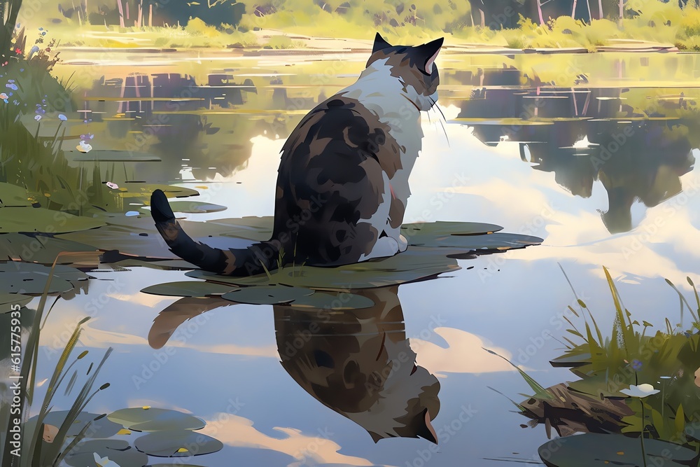 Obraz premium A contemplative cat looking out