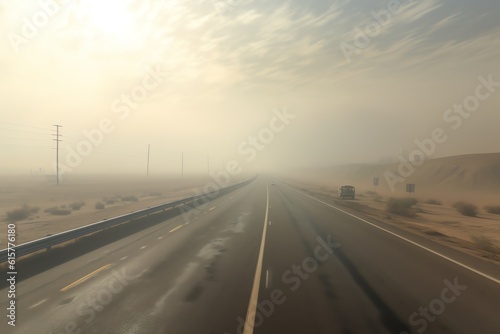 A deserted highway swirling dust storms