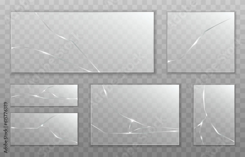 Set of vector cracked glasses. Cracked glass png. Cracked window, png surface. Broken glass.