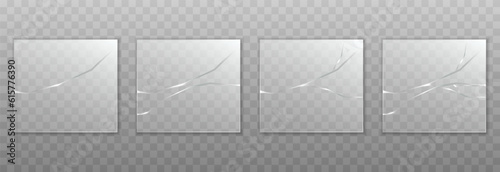 Set of vector cracked glasses. Cracked glass png. Cracked window, png surface. Broken glass.