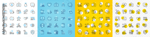 Vector icons set of Smile chat, Love message and Weather phone line icons pack for web with Luggage protect, Grill time, Smile face outline icon. Marketplace, Carry-on baggage. Vector