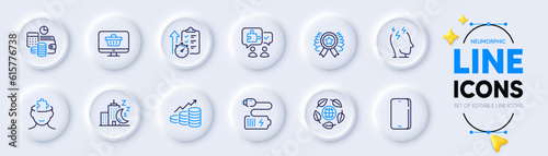 Timer, Puzzle and Web shop line icons for web app. Pack of Growth chart, Budget accounting, Battery pictogram icons. Mental conundrum, Night city, Winner ribbon signs. Stress. Vector