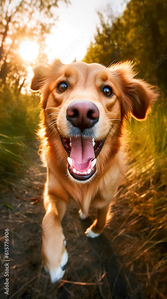 photo of happy dog ​​in the field, generative ai