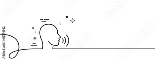 Human sing line icon. Continuous one line with curl. Talk sign. Person speak symbol. Human sing single outline ribbon. Loop curve pattern. Vector