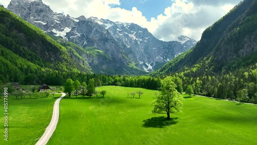 Logar Valley (Logarska dolina) in the Kamnik Savinja Alps in Slovenia during a beautiful springtime day. photo
