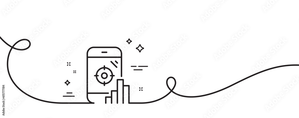 Seo phone line icon. Continuous one line with curl. Search engine optimization sign. Aim target symbol. Seo phone single outline ribbon. Loop curve pattern. Vector