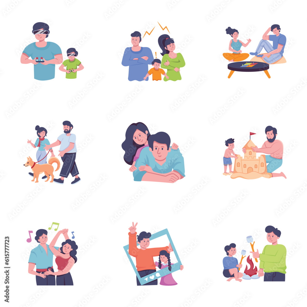 Modern Set of Family Flat Illustrations 


