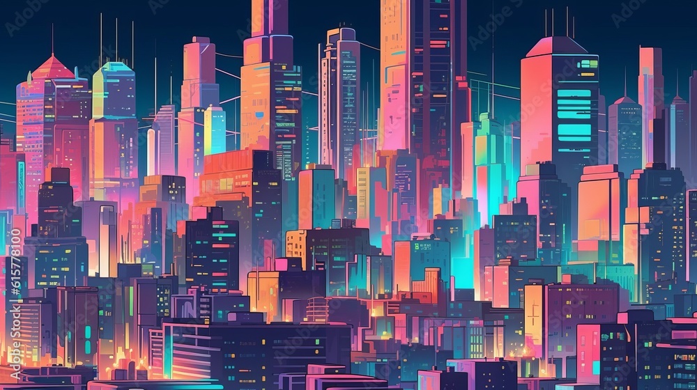City at night background. Cartoon design illustration. Generative AI technology.