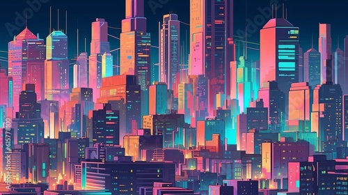 City at night background. Cartoon design illustration. Generative AI technology.