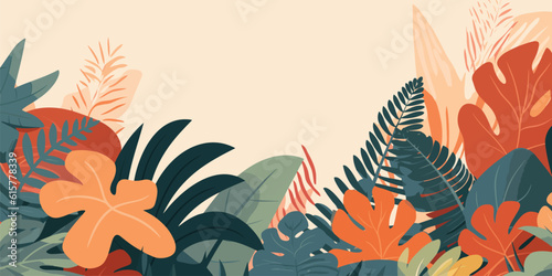 Sale banner with tropical leaf spring  autumn and summer background with copy space for text - landscape with plants  leaves  flowers - background for banner  greeting card  poster and adve